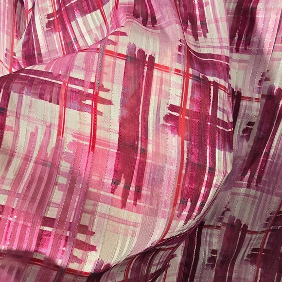 Soft Surroundings Shirt Womens XL Pink‎ White Button Up Long Sleeve Artsy Sheer - Picture 8 of 14